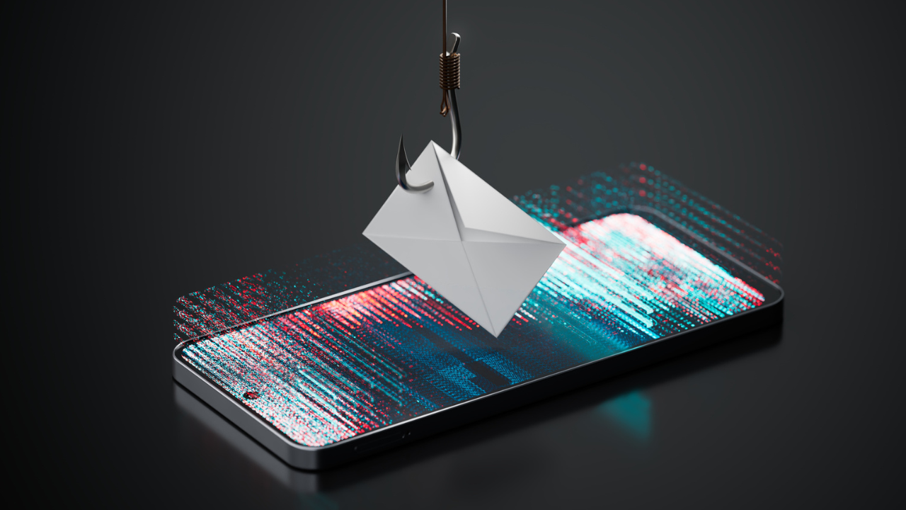 Email on a fishing hook being stolen from a mobile phone